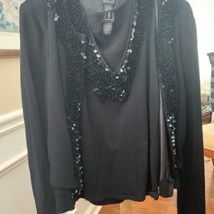 Black sweater set,INC petite, sleeveless shell sizePM, top sweater is PL
